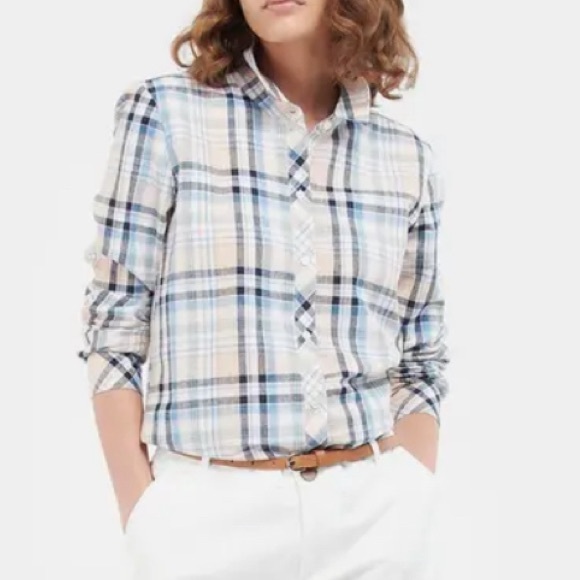 NWT - Barbour Women’s Linen Blended Seaglow Plaid Shirt - US 10/L - Picture 4 of 12